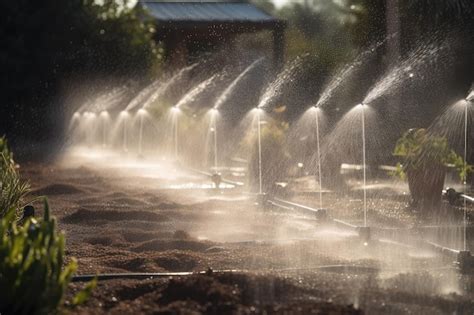 Sistema De Rociadores Rociando El Aire Con Finas Gotas De Agua Foto