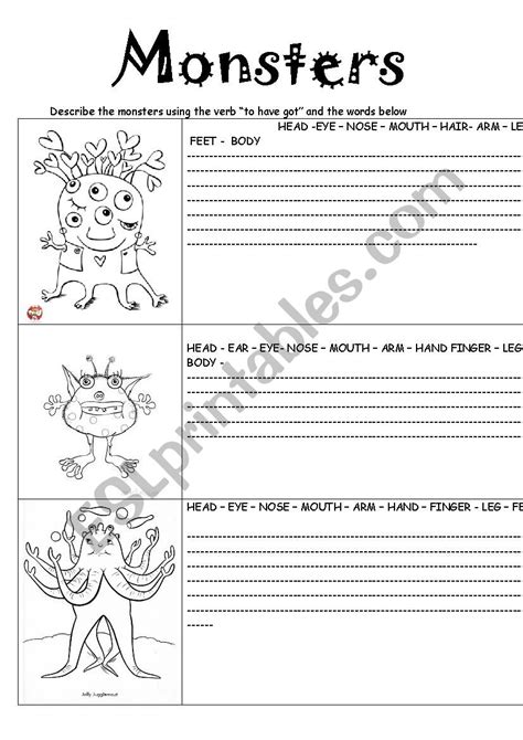 Describe The Monsters ESL Worksheet By Cinella