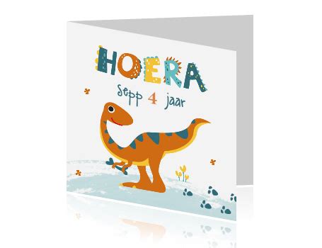 Verjaardagskaart Voor Een Kind Met Dino En Hoera