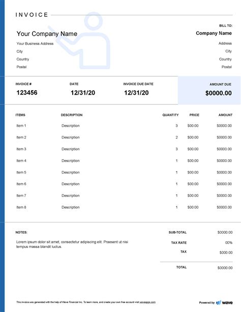 Teaching Invoice Template Wave Invoicing