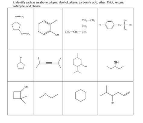 Solved I. Identify each as an alkane, alkyne, alcohol, | Chegg.com