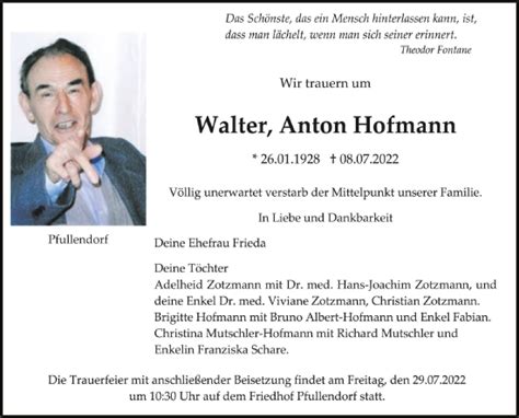 Traueranzeigen Von Walter Anton Hofmann Schwaebische De Trauerportal