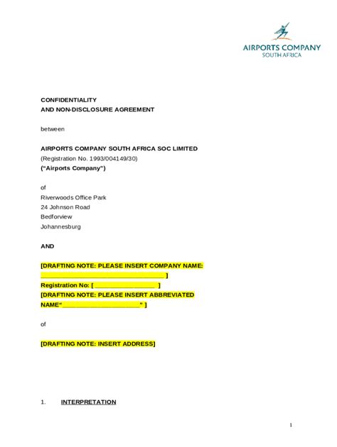 Annexure C Acsa Non Disclosure Agreement Doc Template Pdffiller