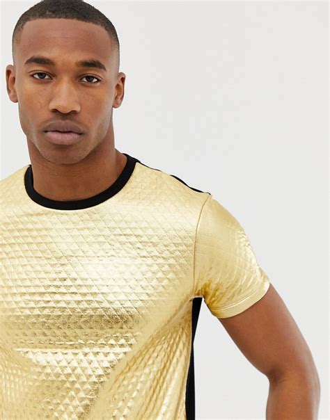 ASOS DESIGN T Shirt In Quilted Gold Metallic, $14 | Asos | Lookastic