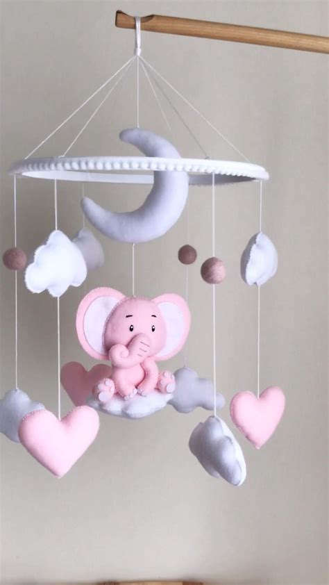 Elephant Crib Baby Mobile Girl Mobile Pink Elephant Mobile Heart And