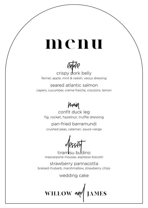 Noir Arch Minimalist Dinner Menu Wedding Menu Template Etsy Australia Artofit