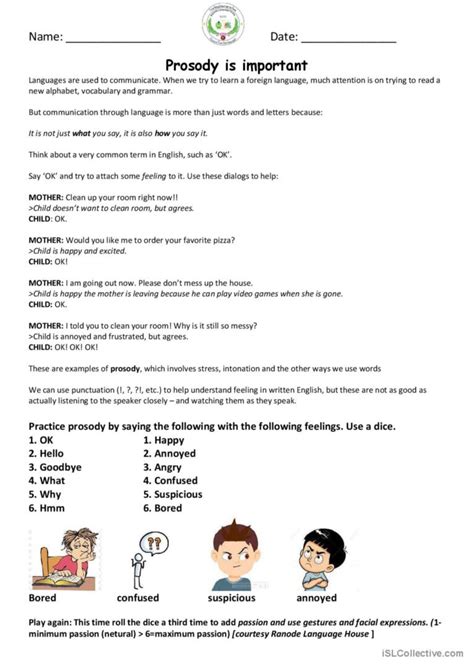 Prosody is Important: English ESL worksheets pdf & doc