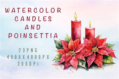 Watercolor Candles And Poinsettia