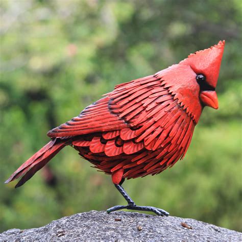 Shefio Cardinal Garden Decor Metal Cardinal Yard Decor Large Red Bird Unique