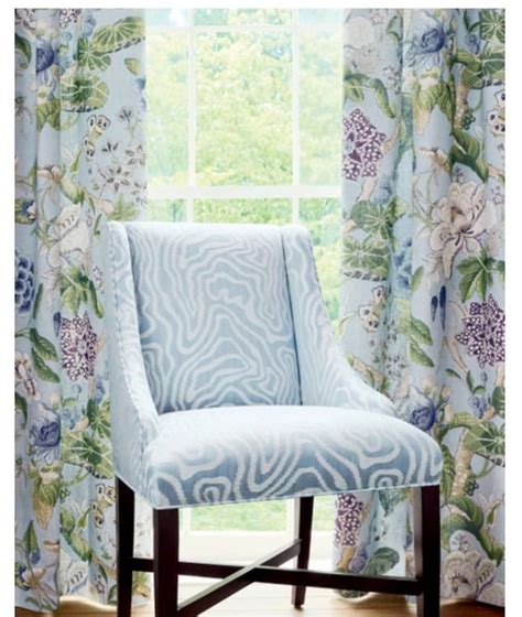 Spa Blue Green White Curtains Thibaut Curtains Large Floral Hill Garden