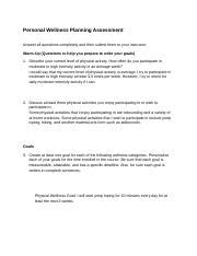 Wellness Assessment 3 16 Doc Personal Wellness Planning Assessment