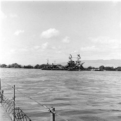 USS Nevada BB-36 at Pearl Harbor some days after the December 7, 1941 ...