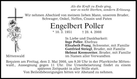 Traueranzeigen Von Engelbert Poller Trauer Merkur De