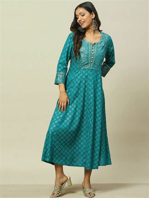 Buy Rangriti Ethnic Motifs Printed A Line Midi Dress Dresses For