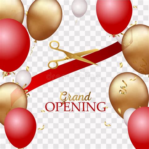 Grand Opening Design With Ribbon Balloons And Gold Scissors Confetti