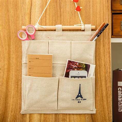 Natural Storage Bag Cottonandlinen Fabric Hanging Organizers Wall Style Make Up Bath Pocket Holder