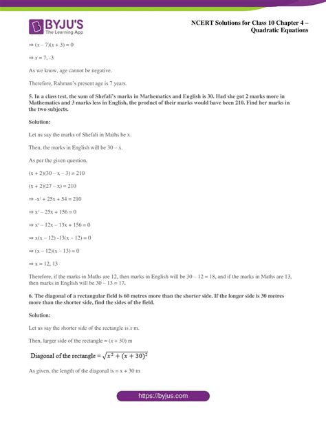 Ncert Solutions Class 10 Maths Chapter 4 Quadratic Equations