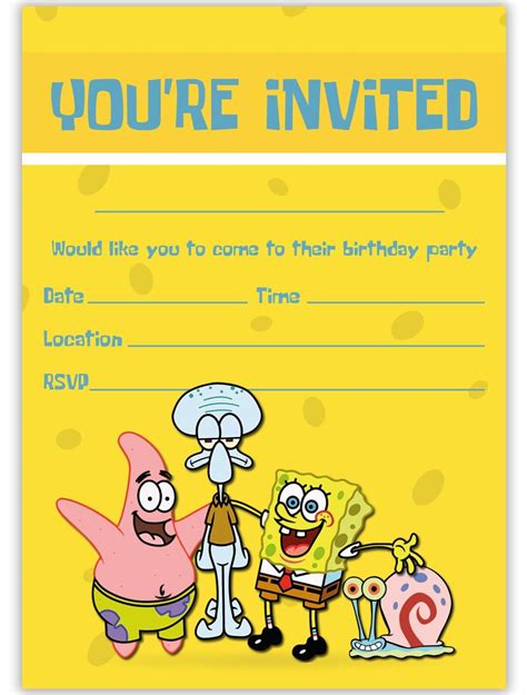 Spongebob Birthday Invitations Blank For Boys