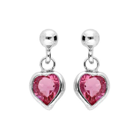 Boucles D Oreille Pendantes En Argent Rhodi Coeur Empierr S Rose Et