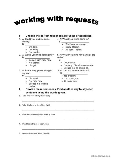 REQUESTS English ESL Worksheets Pdf Doc