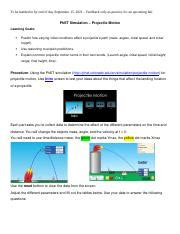 PhET Lab Projectile Motion 1 Doc To Be Handed In By End Of Day