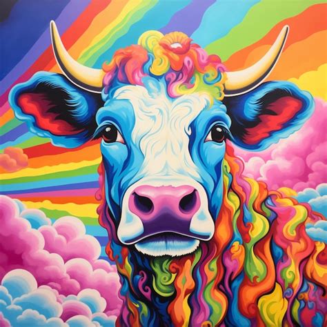 Premium Photo Painting Of A Cow With A Rainbow Mane And A Rainbow