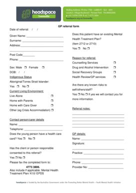 Fillable Online Gp Referral Form Revised June Headspace Fax Email