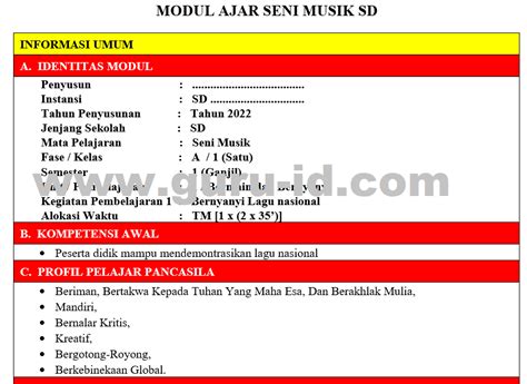 Modul Ajar Seni Budaya Kelas Sd Kurikulum Merdeka Tahun Artofit