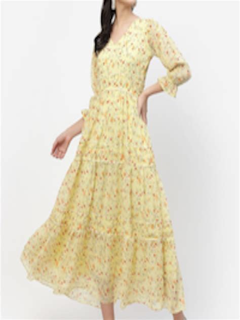 Buy MISS AYSE Women Yellow Floral Georgette Midi Dress Dresses For