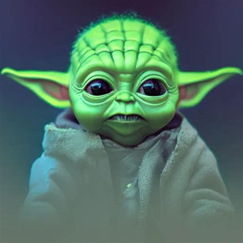 Baby Yoda Smocking A Joint Cigarette Weed Digital Stable Diffusion