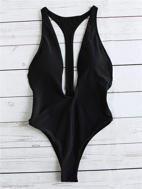 Plunge Neckline Racerback Sexy Monokini Shein Sheinside