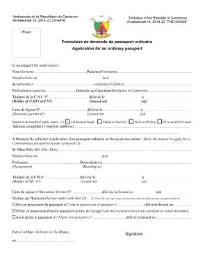 Fillable Online Cameroon Embassy Formulaire De Demande De Passeport