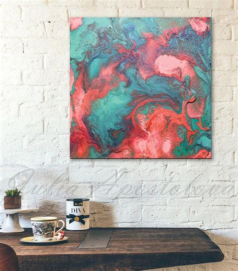 Turquoise Coral Art Abstract Painting Coral Abstract Art Etsy