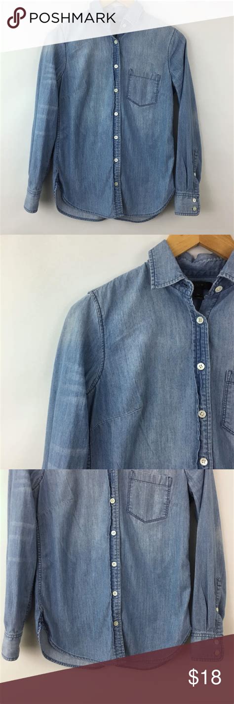 J Crew Top Womens Blue Denim Chambray Blue Denim Tops J Crew