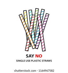 Say No Plastic Straws Text Stop Stock Vector Royalty Free