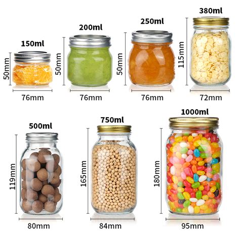 4oz 8oz 12oz 16oz 32oz 64oz Clear Wide Mouth Glass Mason Jar For Food Storage With Metal Screw