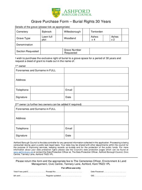 Fillable Online Grave Purchase Form February 2020 Fax Email Print