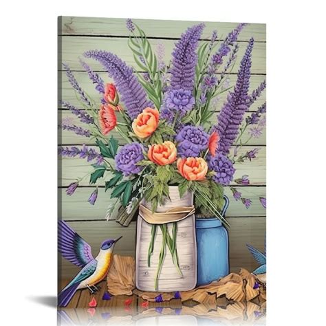 EastSmooth Purple Lavender Bathroom Decor Wall Art Country Lavender