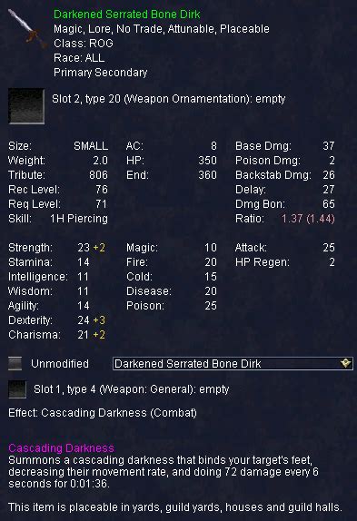 Darkened Serrated Bone Dirk Items EverQuest ZAM