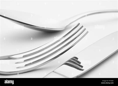 Knife Fork Spoon Detail Over A White Background Cutlery Horizontal