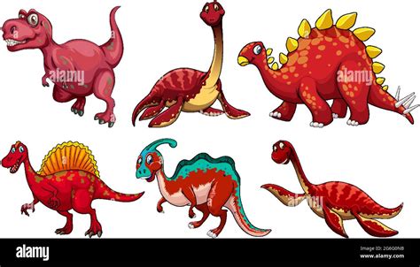 Set of red dinosaur cartoon character illustration Stock Vector Image & Art - Alamy