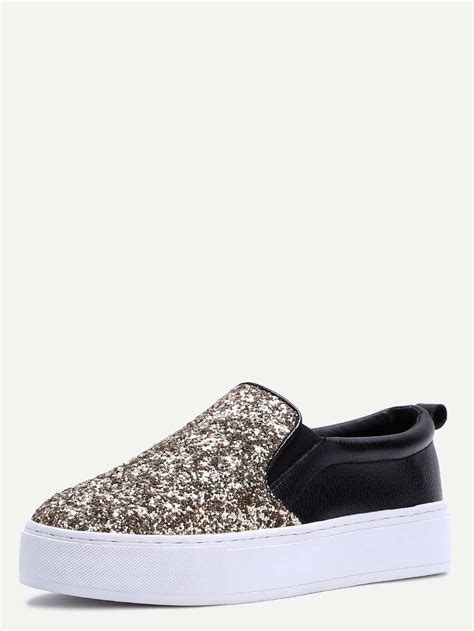 Black and Gold Glitter Sequin Rubber Sole Slip-on Sneakers -SheIn ...