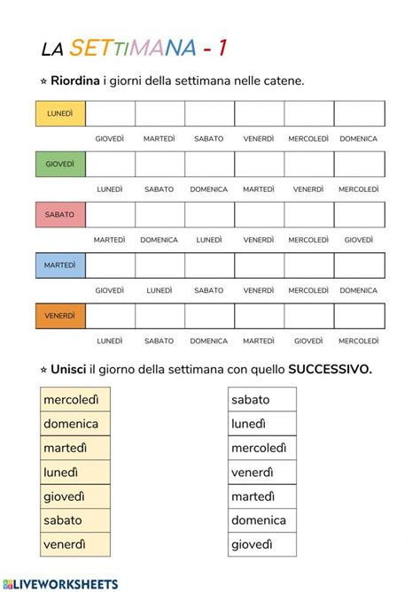 Settimana Worksheet St Grade Worksheets Italian Language Learning