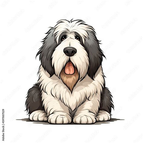 Cartoon Charactor Of Cute Fluffy Old English Sheepdog Stock