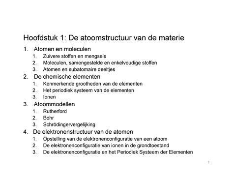 1 De Atoomstructuur Van De Materie Hoofdstuk 1 De Atoomstructuur Van