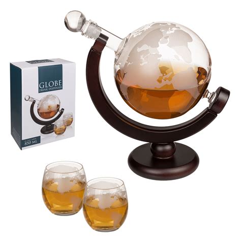 Whiskey Decanter Set Wereldbol Ml Inclusief Glazen Dk