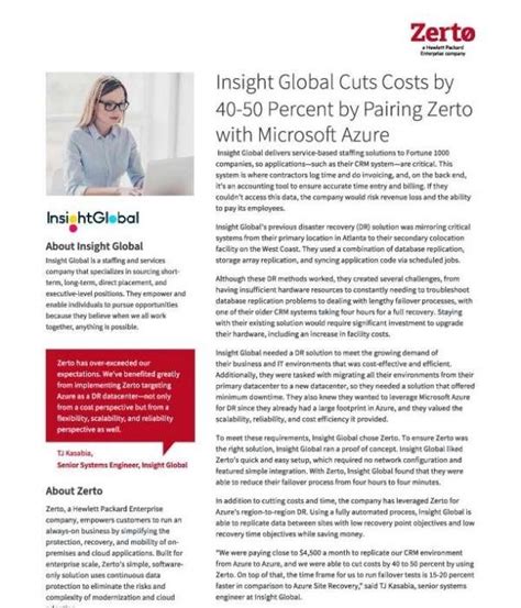 Insight Global Cuts Costs By 40 50 By Pairing Zerto With Microsoft