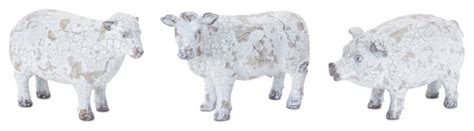 Distressed Farm Animal Figurine 3 Piece Set Farmhouse Decorative