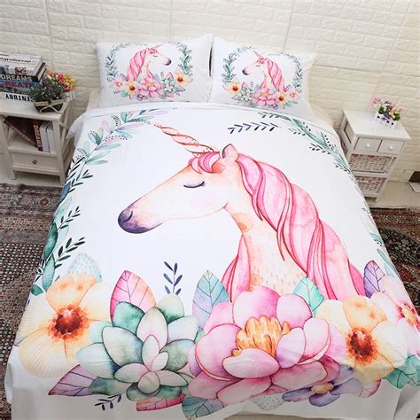 Cute Unicorn Bedding Set Cartoon Duvet Cover Twin Full Queen King Size