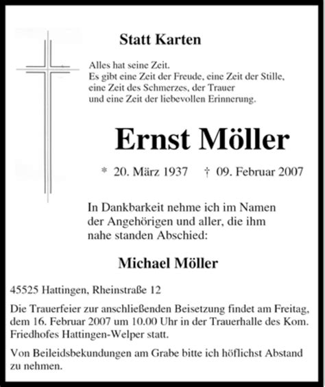 Traueranzeigen von Ernst Möller Trauer in NRW de